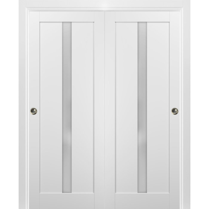 SARTODOORS Quadro Frosted Glass Sliding Closet White Doors with Installation Hardware Kit Wayfair